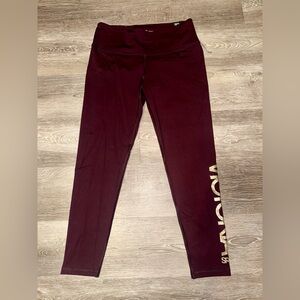Burgundy Knockout by Victoria’s Secret Sport Leggings w/ Glitter Lettering Large